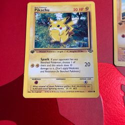 1995 1st Edition Pikachu And Machop Pokémon Cards Great Conditions 