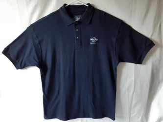 Hard Rock Cafe Hollywood Florida men's navy blue polo shirt size L