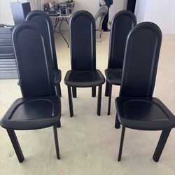 Set of 5 Vintage Artedi Italian Black Leather Dining Chairs Very Good Condition 
