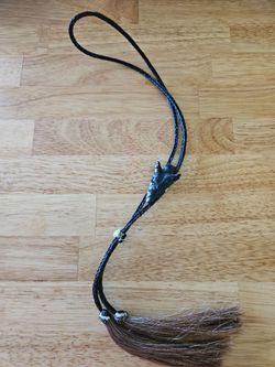 handcrafted Southwestern horsehair necklace/bolo with obsidian arrowhead