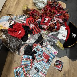 Lot of Pirate Birthday Items And Costumes