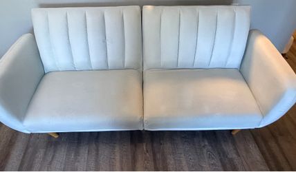 Barely Used Wayfair Rounded Arm Futon Sofa – Light Gray – $200 OBO