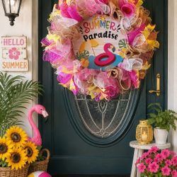 Handmade Deco Mesh Wreath & Complimentary Wreath Hanger