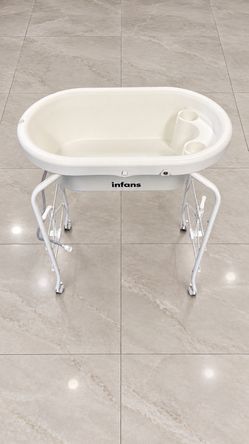 INFANS 2 in 1 Baby Changing Table with Bath Tub Unit, Folding Diaper Dresser Station with Wheels Waterproof Pad Storage Rack, Portable Nursery Organiz