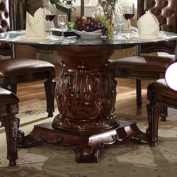 Round Glass Dining Table w/ Chairs