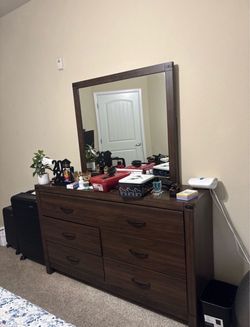 Brown Wood Dresser with Mirror