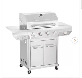 4 Burner Stainless Steel Propane Gas Grill with Side Burner