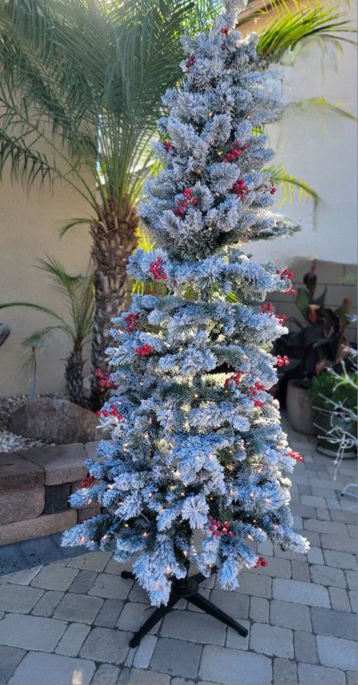 Flocked Lighted 7 Ft Christmas Tree