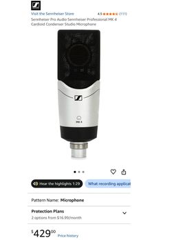 Sennheiser MK 4 Large Diaphragm Condenser Microphone Cardioid Studio Recording