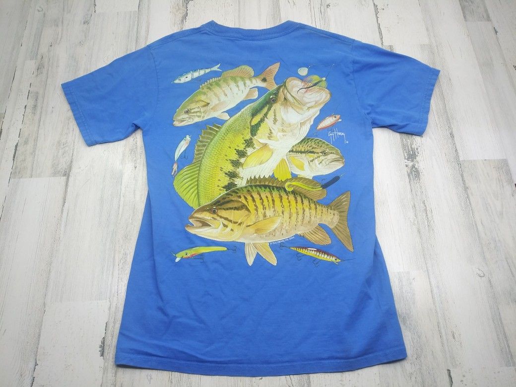 2004 Guy Harvey Bass Fishing Graphic Shirt Men Small