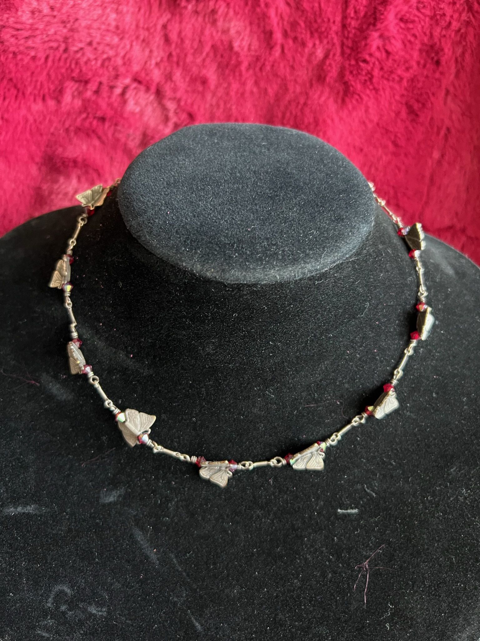 Butterfly Choker Necklace with Red Beads