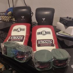 Two Pair Blocks And Gloves And Two Pair Of Hand Wraps For Boxing