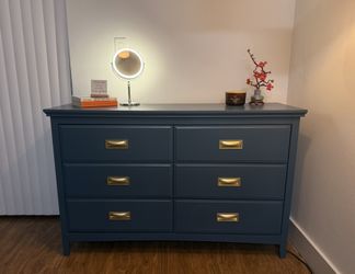 Modern Blue Dresser w/ Gold Hardware – Fully Refinished – 6 Drawer