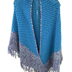 Vintage Homemade Blue & Purple Poncho Shawl