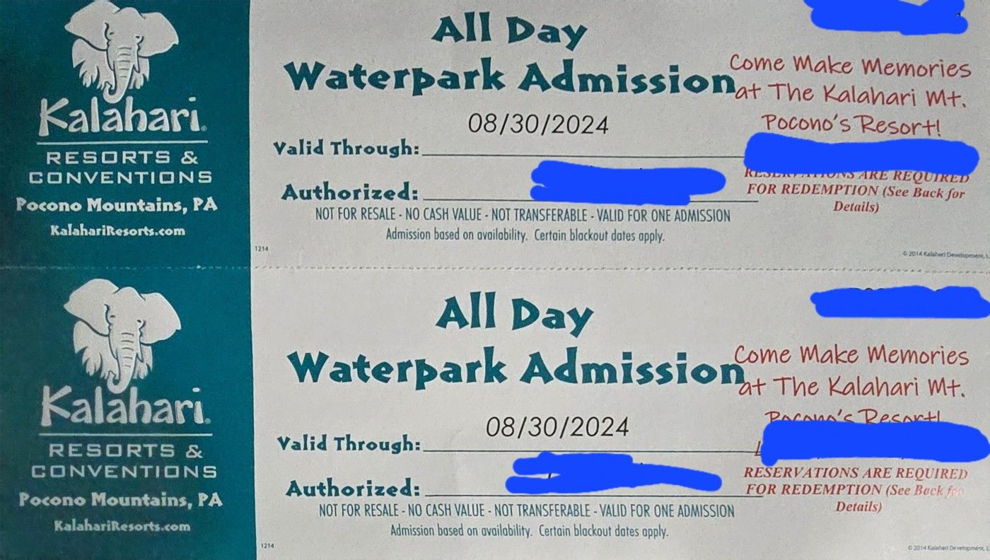 2 Kalahari Resort Waterpark All Day Passes