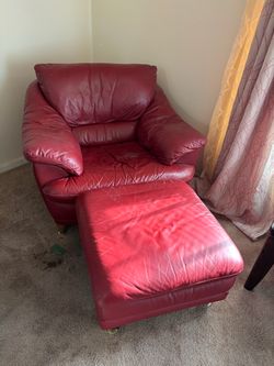 Red Leather Armchair with Ottoman Only $10