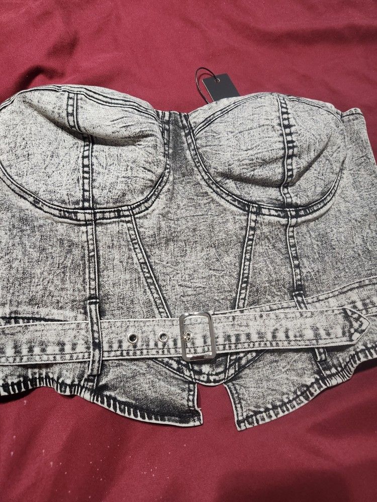 Black Corset Denim Top( Sz Large)
