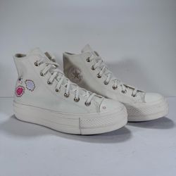 Converse CTAS Lift Hi Platform Gem Shine Egret White Gold Sneaker Women 8.5