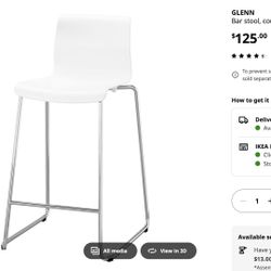 GLENN Bar stool, counter height white/chrome plated (29 inch) - 2x