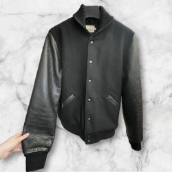 Dehen 1920 Black Varsity Jacket - men’s large Pendleton wool and genuine leather