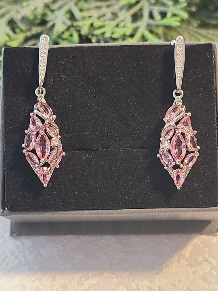 Beautiful created pink amethyst silver filled earrings