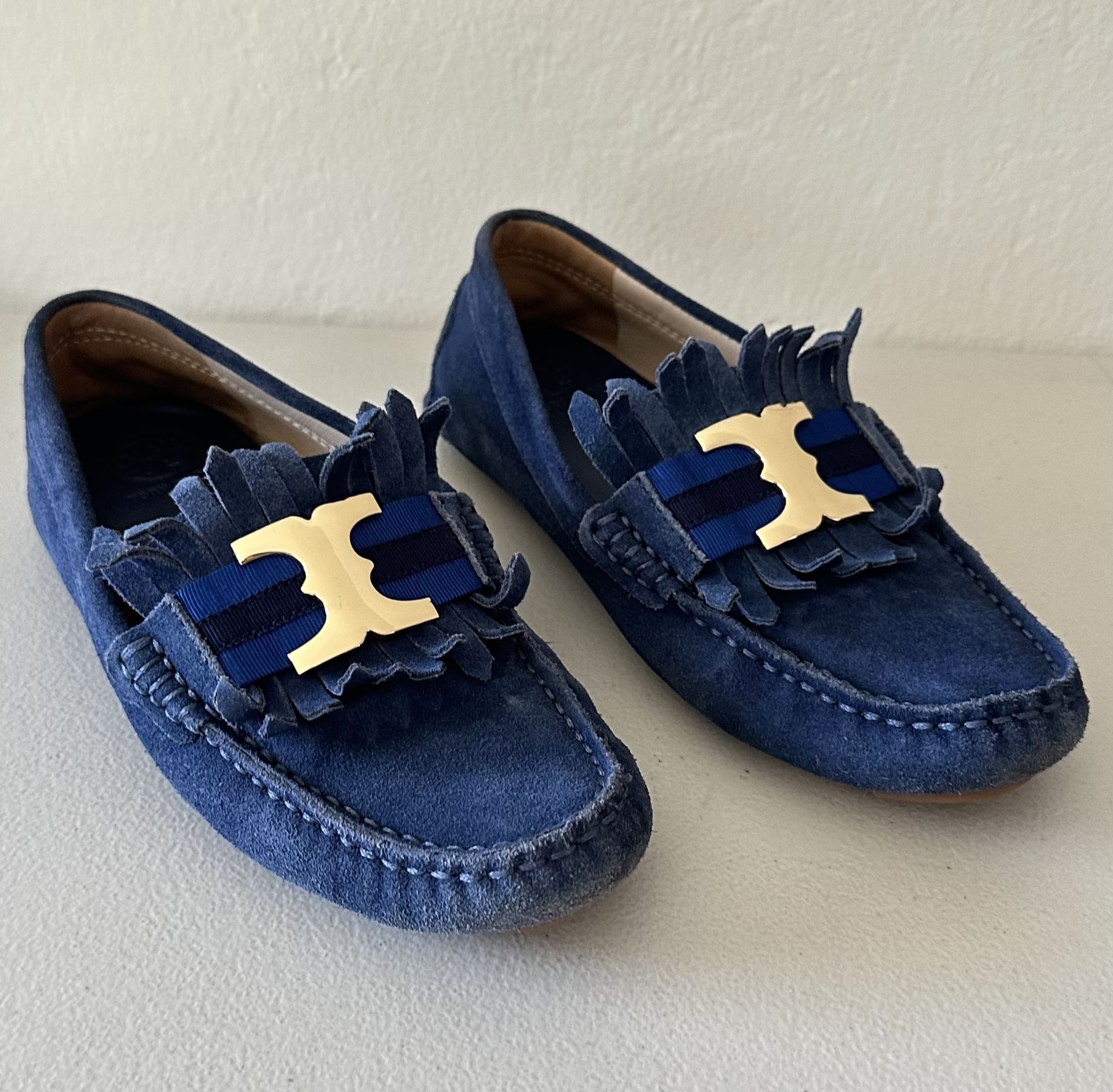 Tory Burch Size 6 Navy Suede Gemini Link Driver Loafers