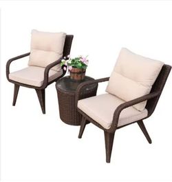 3 Piece PE Rattan Patio Set - Outdoor
Wicker Chairs & Table with Cushions
- Balcony
Garden
Deck Furniture