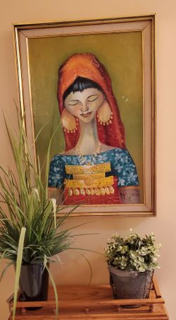 Tribal style painting. Mid Century Boho