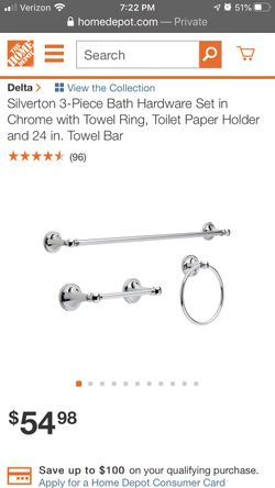 Delta towel ring and 24” towel bar