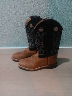 Old West Kids Youth Leather Cowboy Boots Size 6.5Y Black Brown