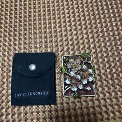 Jay Strongwater Enamel Crystal Flowers Pocket Mirror 