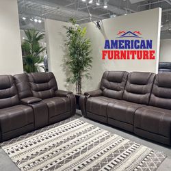 2PC Brown Sofa & Love Seat W/ Power Wireless Charger & Power Recliners