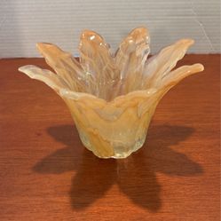 Antonio Tammaro Murano Glass Candle Flower Peach, And Cream Italy 4-1/4 A2