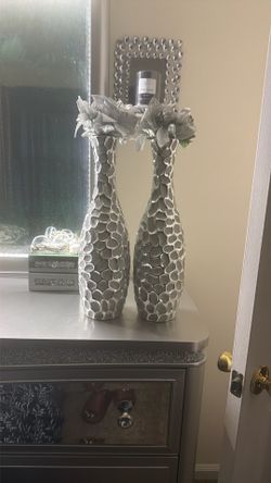 Set of 2 Silver Mosaic Decorative Vases