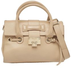 Jimmy Choo Top Handle Bag • Leather Rosalie Satchel• Gold-Tone Hardware • Rolled Handles & Single Adjustable Shoulder Strap Medium Size 