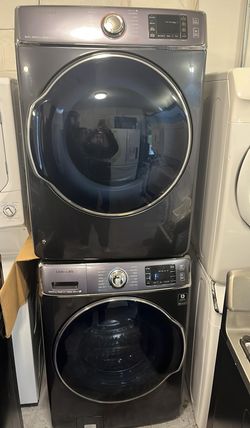 Samsung Front Load Washer & Dryer Set – Steam, Black Stainless, Stackable
