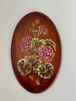 Vintage Signed Floral Painting on Wood