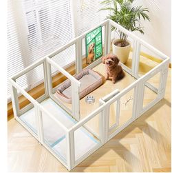 Clear Acrylic Indoor Dog Playpen, 24" H, 12 Panels, White Open View, Modern Home Fit, No Climbing Bars, Tool-Free Setup, For Puppies & Small Dogs