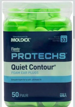 Flents Protechs Quiet Contour - Tapones para los oídos de espuma, NRR 33, 50 pares, color verde Reusable Foam Ear Plugs for Sleeping, Snoring, Loud No