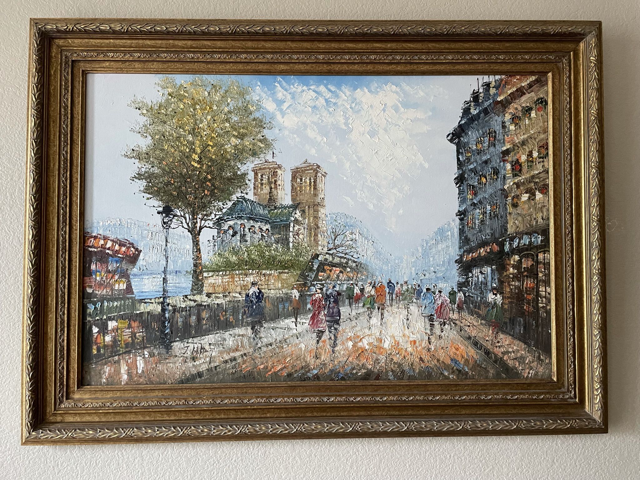 Framed Impressionist Oil Painting - Paris/european Street Scene
