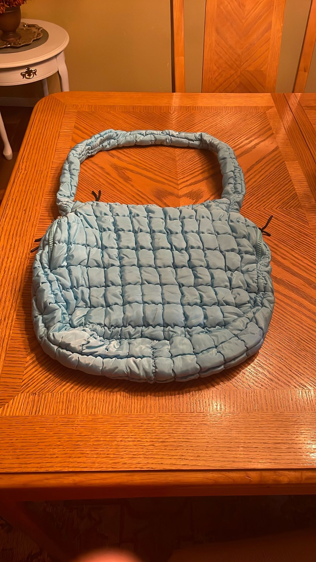 New - Large Blue Quilted Carryall Bag - Nylon Hobo