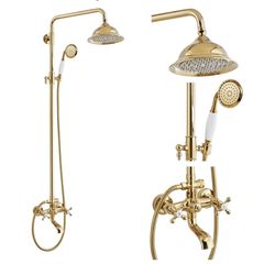 gotonovo Bathroom Exposed Shower Faucet Outdoor Shower System 8 Inch Rainfall Shower Head Set with Tub Spout and Handheld Spray Double Cross Handles W