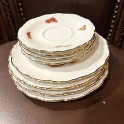 Vintage Bavaria Germany Fruits 4 Salad Plate & 4 Saucers Porcelain 