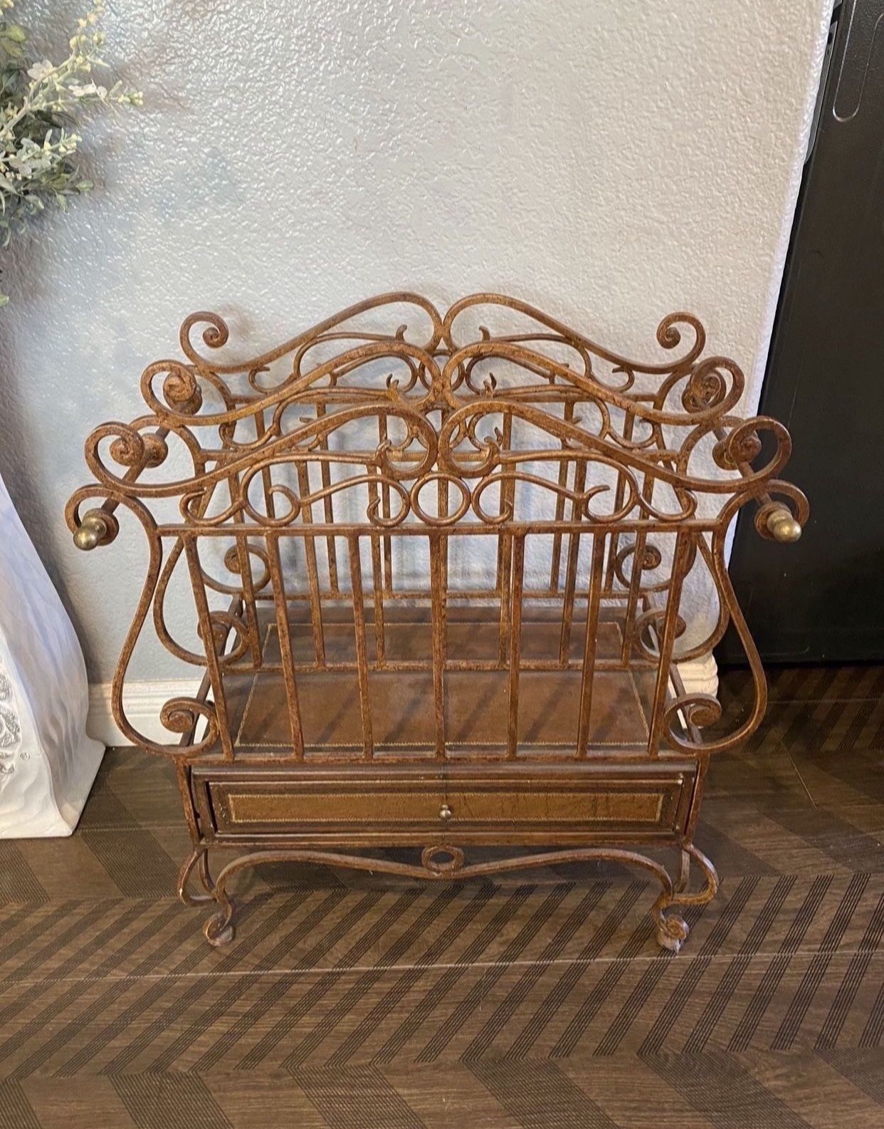 IRON MAGAZINE RACK WITH DRAWER VINTAGE MAGAZINE HOLDER BOOK HOLDER OBO