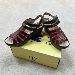 Fly London Ygor Rug Genuine Leather Platform Sandals - EU 40