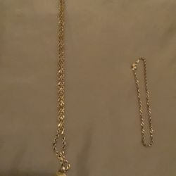 10kt Gold Chain With Last Supper Pendant And 10kt Gold Bracelet 