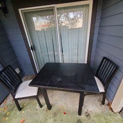 Real Wood Indoor/Outdoor Dining/Patio Table + 2 Chairs (Fold-Out panel for extention) – price negotiable