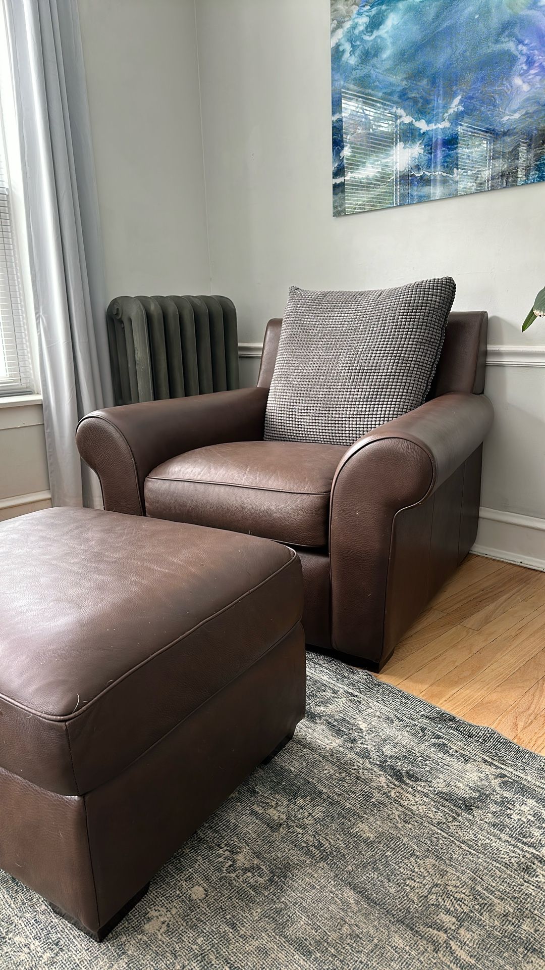 Crate & Barrel Leather Chair with Ottoman