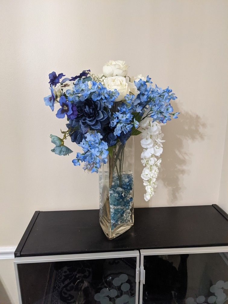 Flower Arrangement With Vase Blue