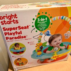 Brand New, unopened Bright Starts 3-in-1 SuperSeat Playful Paradise, Baby Activity Seat with Toys, Snacking Tray, Booster Seat, BPA Free Tray, 6 month